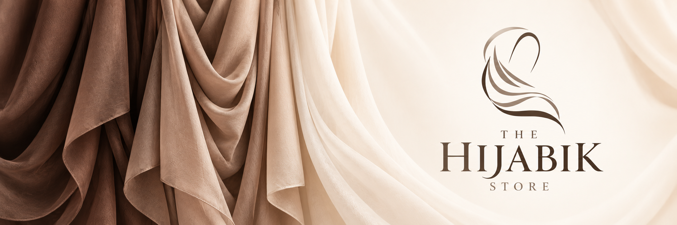 The Hijabik Store — flowing brown, beige and ivory hijabs